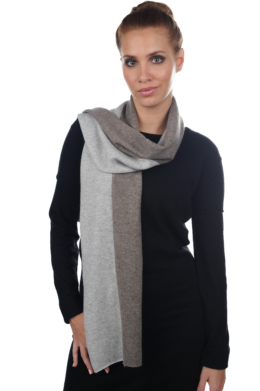 Kasjmier & Yak dames kasjmier sjaals luvo flanelle chine natuur grijs 164 x 26 cm